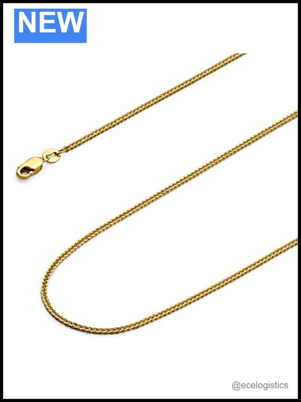 14k Real Gold Wheat Chain Necklace 0.8mm Lobster Clasp 18"